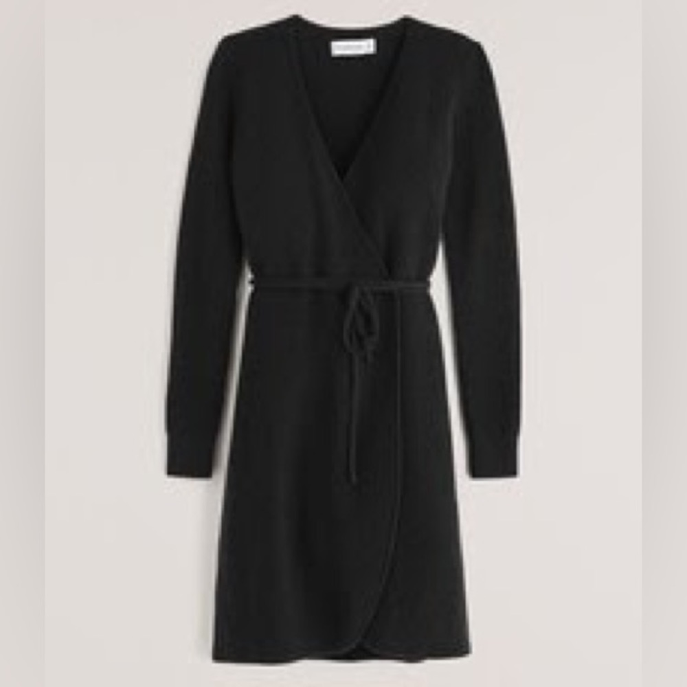 NWT Abercrombie long sleeve wrap mini sweater dress, black XS
